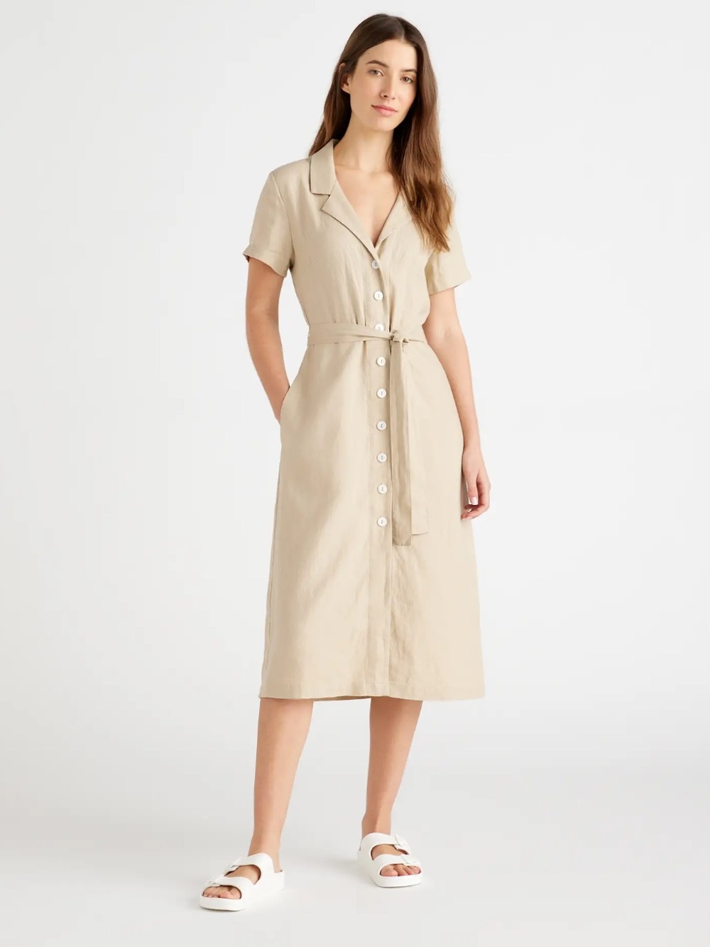 Quince NWT 100% European Linen Button Front Dress Driftwood XL